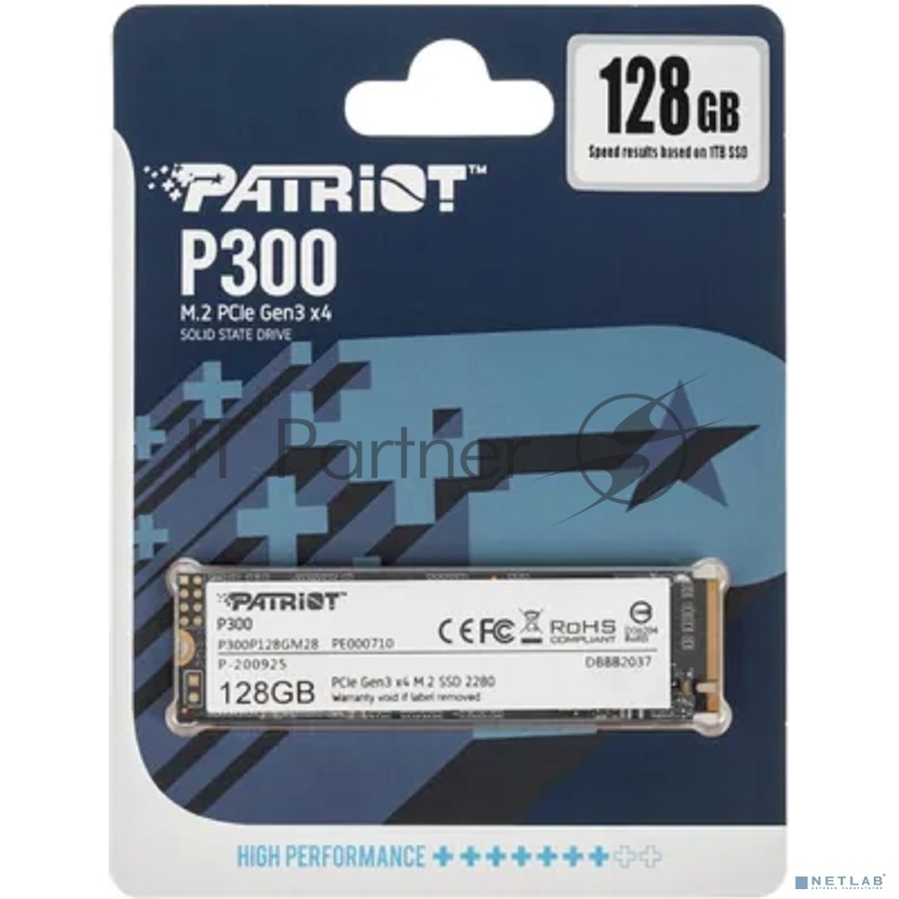 Накопитель SSD Patriot P300, 128Gb, PCIe 3.0 x4, M.2 2280, NVMe, R/W 1600/600