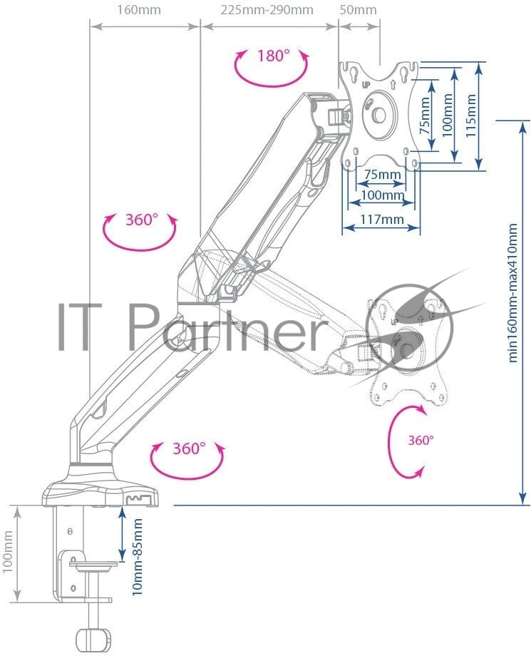 Кронштейн для ЖК мониторов ARM MEDIA LCD-T21w белый 15"- 32"