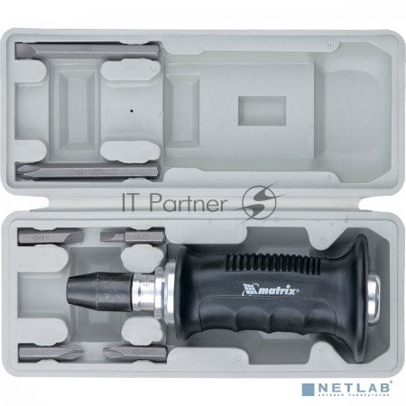 Отвертка ударно-поворотная Matrix 11579 1/2", набор бит, 6 шт., обрезиненная ручка, в пласт. боксе