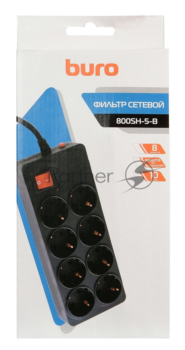 Сетевой фильтр Buro 800SH-5-B 5 м, 8 розеток, черный, коробка
