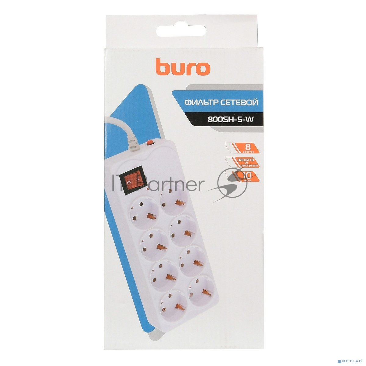 Сетевой фильтр Buro 800SH-5-W 5 м, 8 розеток, белый, коробка