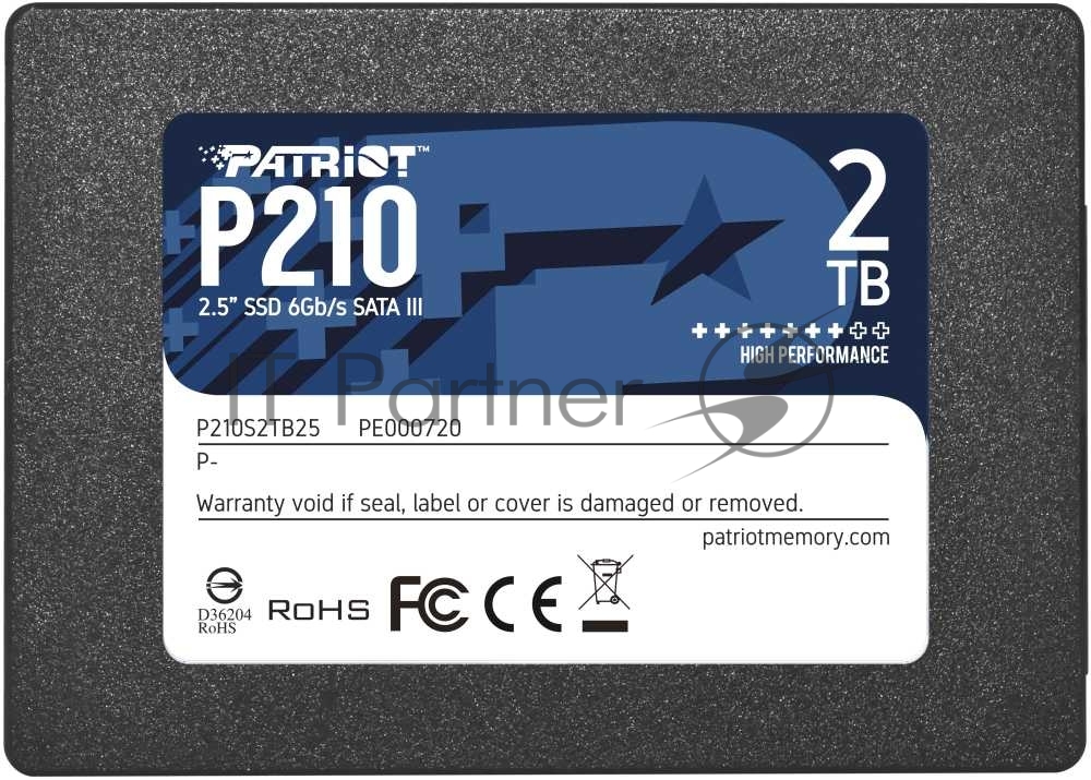 Накопитель SSD Patriot P210, 2Tb, SATA III, 2.5", R/W 520/430