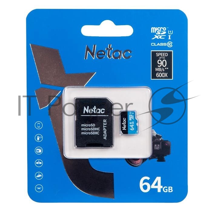 Флеш карта microSDHC 64Gb Netac P500 NT02P500STN-064G-R (с SD адаптером) 80Mb/s