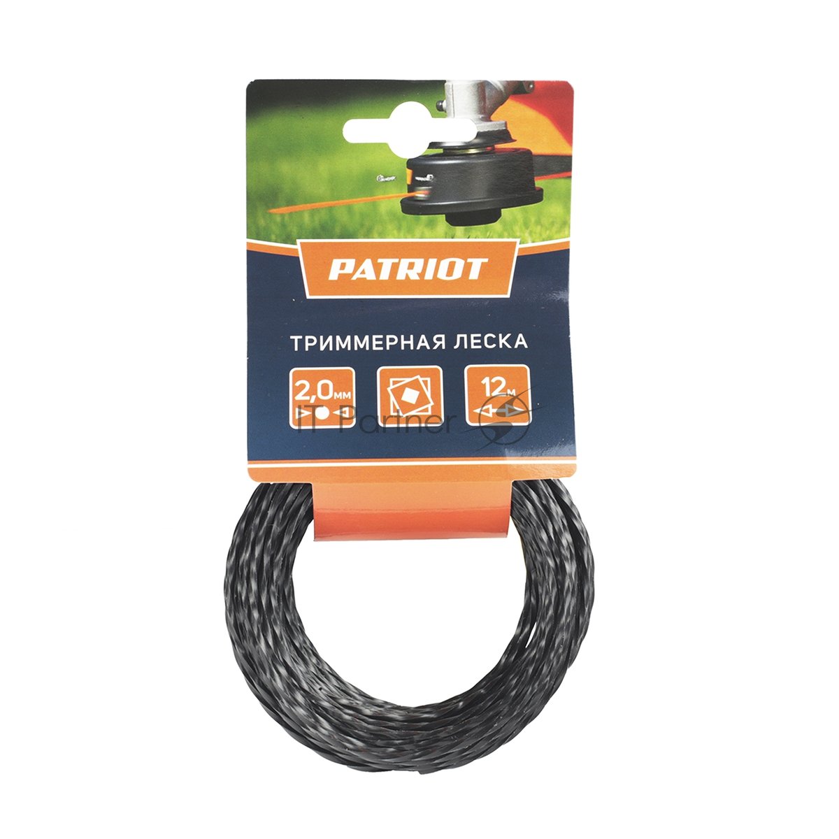 Леска PATRIOT D 2,0 мм L 12 м (скрученный квадрат, черный) 200-12-5, картонный подвес