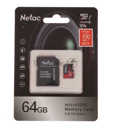 Флеш карта MicroSD card Netac P500 Extreme Pro 64Gb, retail version w/SD adapter