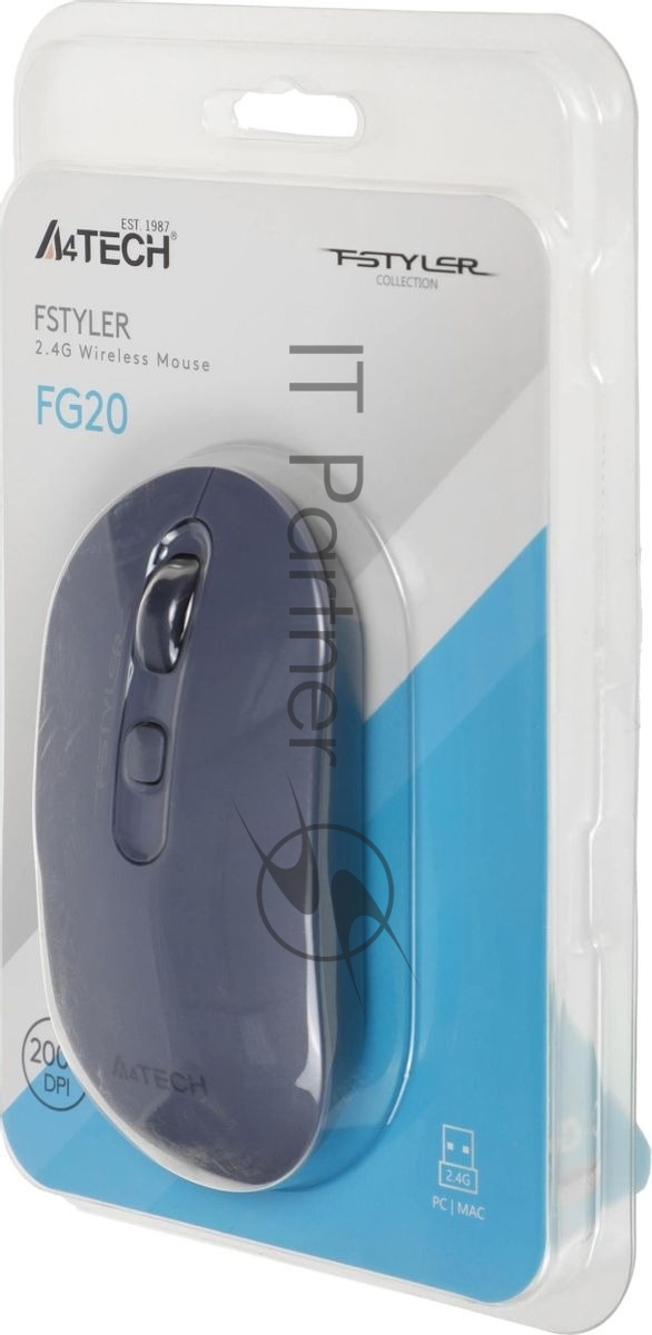 Мышь беспроводная A4Tech Fstyler FG20 пепельный/синий, 2000 dpi, радиоканал, USB, кнопки - 4