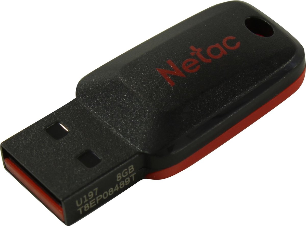 USB накопитель Netac - U197, USB Type A (USB 2.0), 8 ГБ, цвет чёрный, NT03U197N-008G-20BK