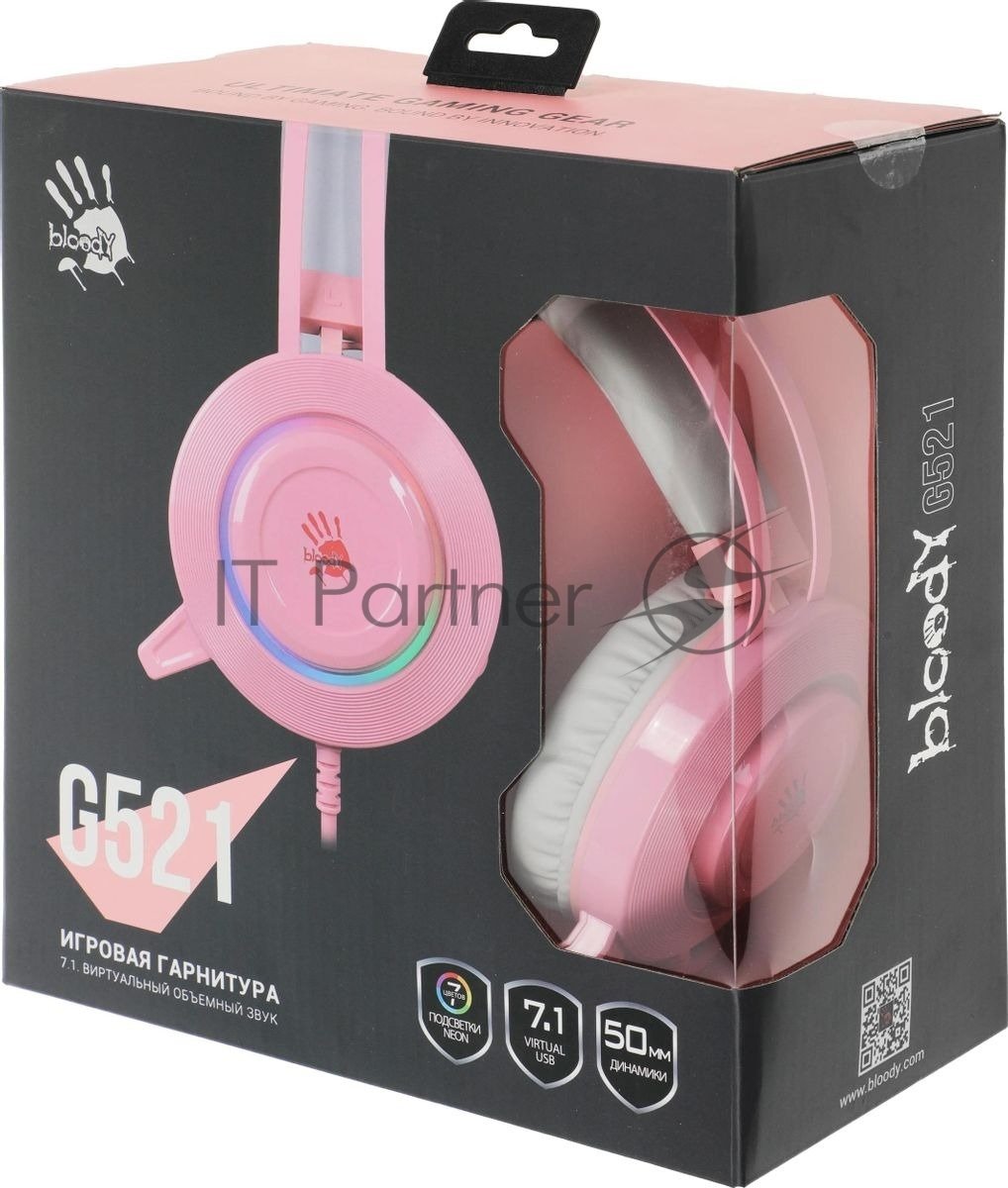 Наушники с микрофоном A4Tech Bloody G521 розовый 2.3м мониторные USB оголовье (G521 ( PINK ))
