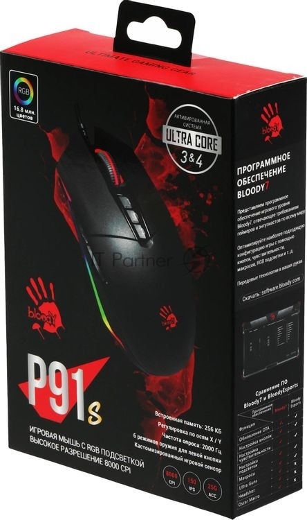 Мышь проводная A4Tech Bloody P91s черный, 8000 dpi, USB, кнопки - 8