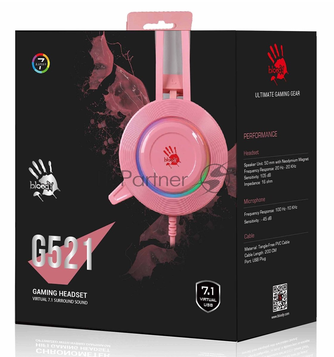 Гарнитура Bloody G521 розовый, проводная