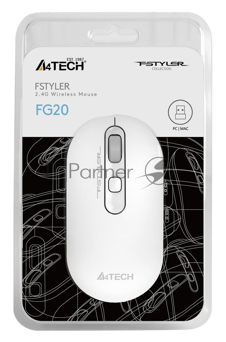 Мышь беспроводная A4Tech Fstyler FG20 белый, 2000 dpi, радиоканал, USB, кнопки - 4