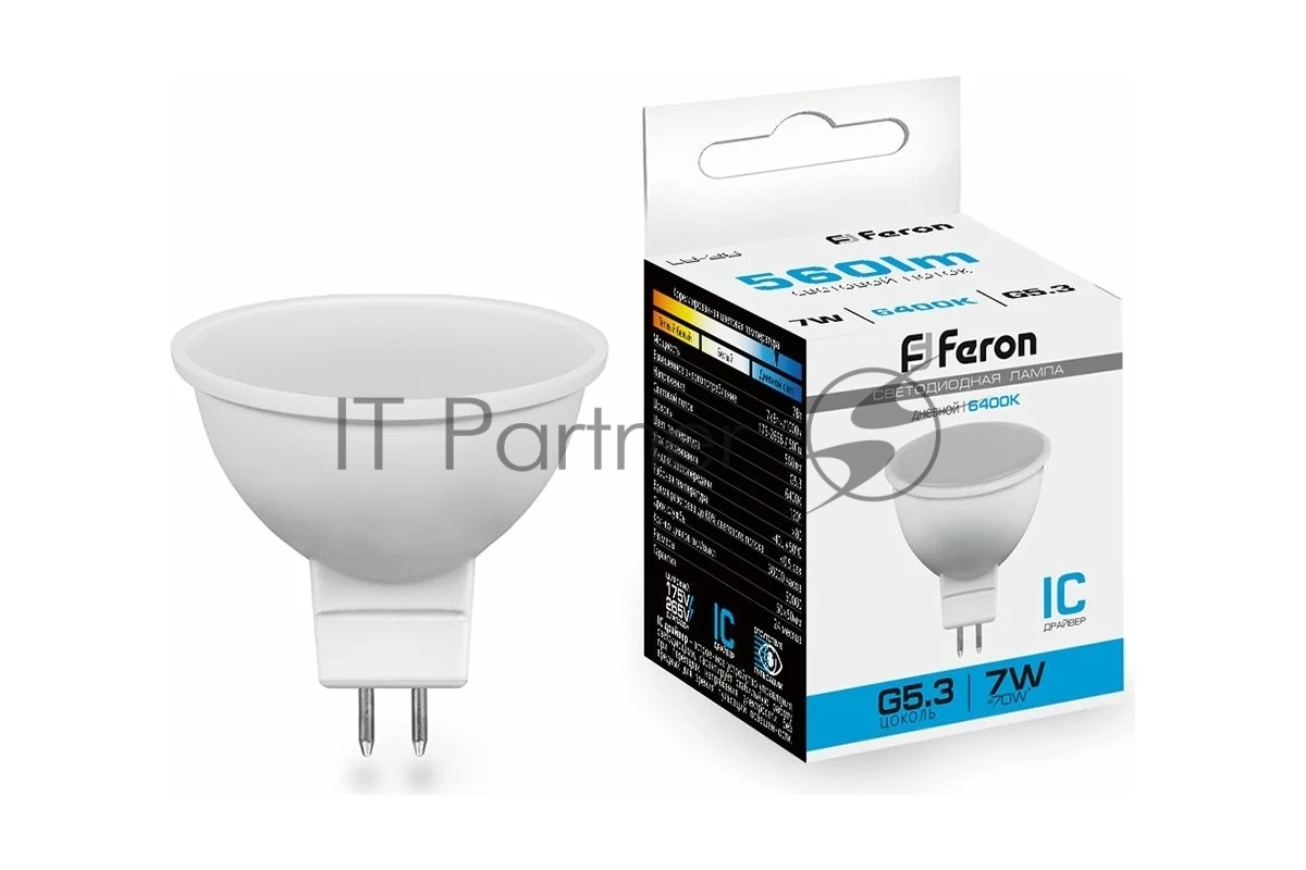 Лампа светодиодная Feron LB-26 7W 230V G5.3 6400K MR16 матовая
