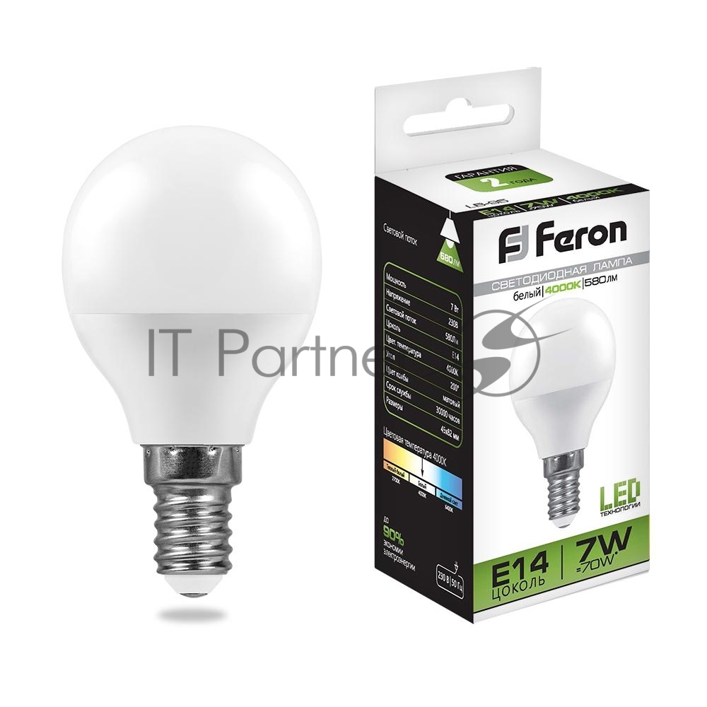 Лампа светодиодная Feron LB-95 7W 230V E14 4000K G45