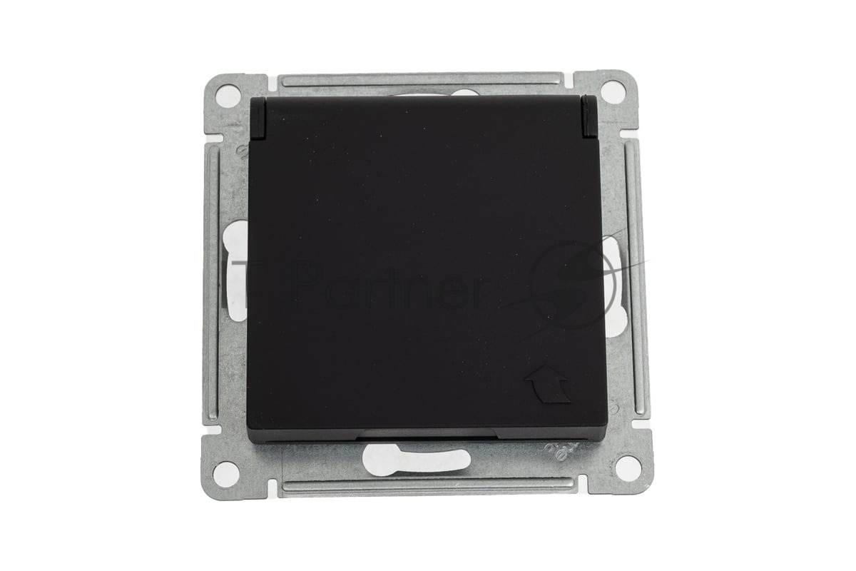 Механизм розетки 1-м СП AtlasDesign 16А IP20 с заземл. защ. шторки с крышкой карбон