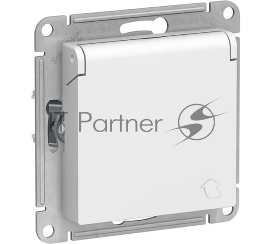 Механизм розетки 1-м СП AtlasDesign 16А IP20 с заземл. защ. шторки с крышкой белый