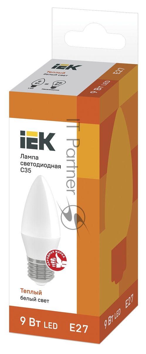 Лампа светодиодная LED 9Вт 230В 3000К E27 свеча LLE-C35-9-230-30-E27 IEK