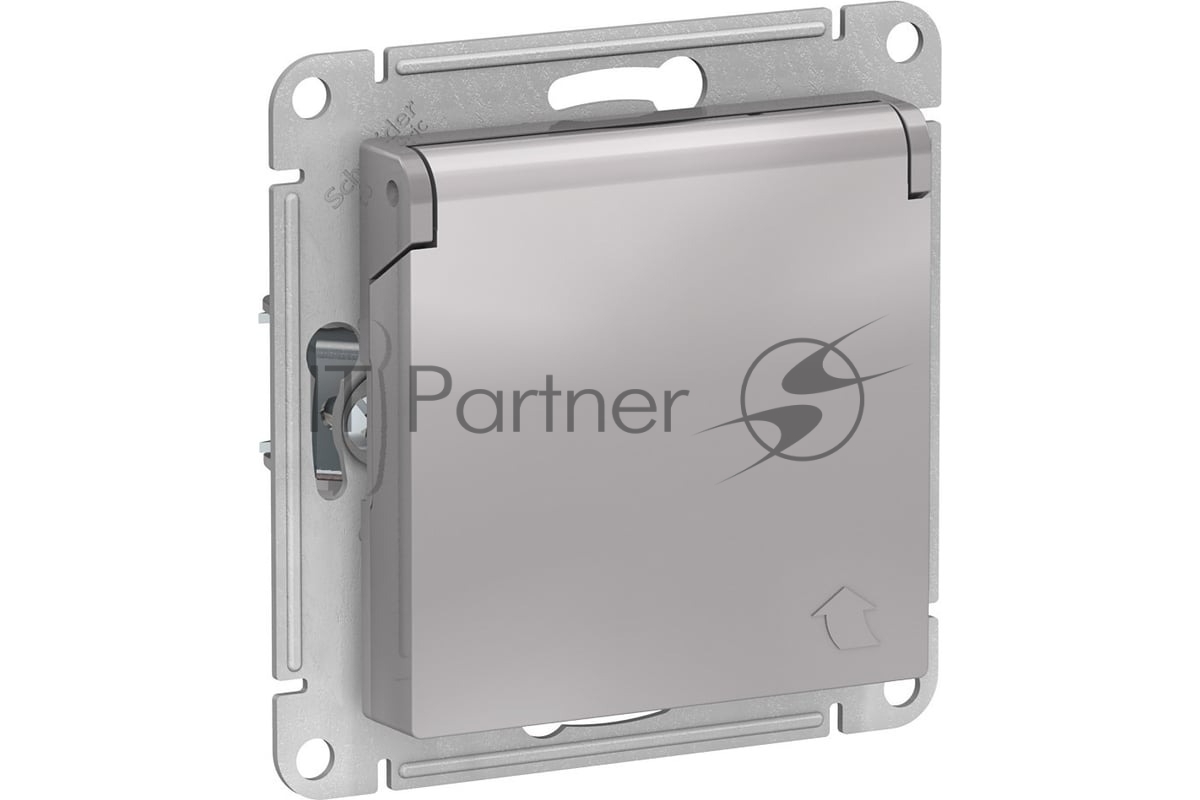 Механизм розетки 1-м СП AtlasDesign 16А IP20 с заземл. защ. шторки с крышкой алюм.