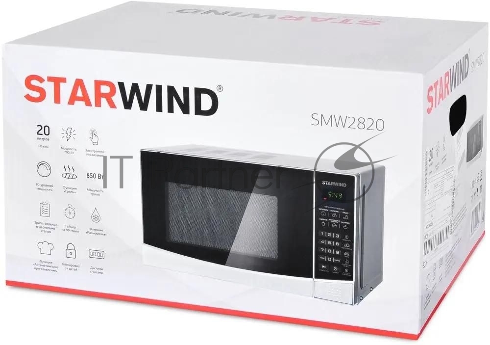 Микроволновая печь Starwind SMW2820 серебристый/черный, 20 л, 700 Вт, переключатели - сенсор
