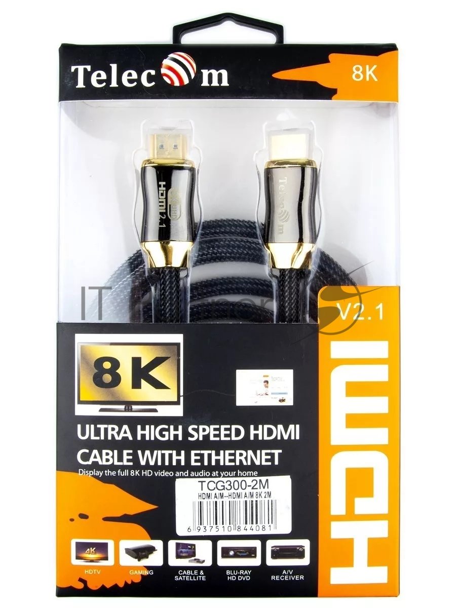 Кабель HDMI Telecom TCG300-2M, 2.1, 8K@60Hz, 2м, нейлоновая оплетка