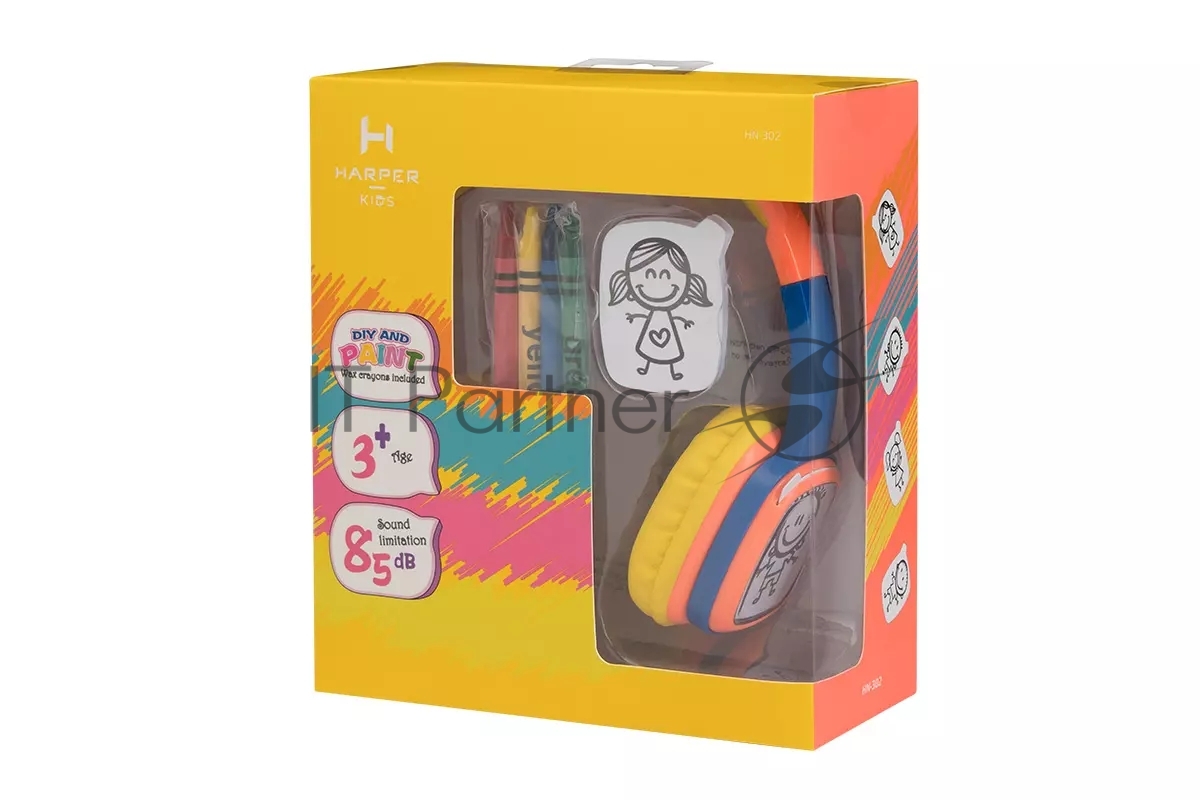 Проводные наушники Harper KIDS HN-302 оранжевый/синий, накладные, проводной