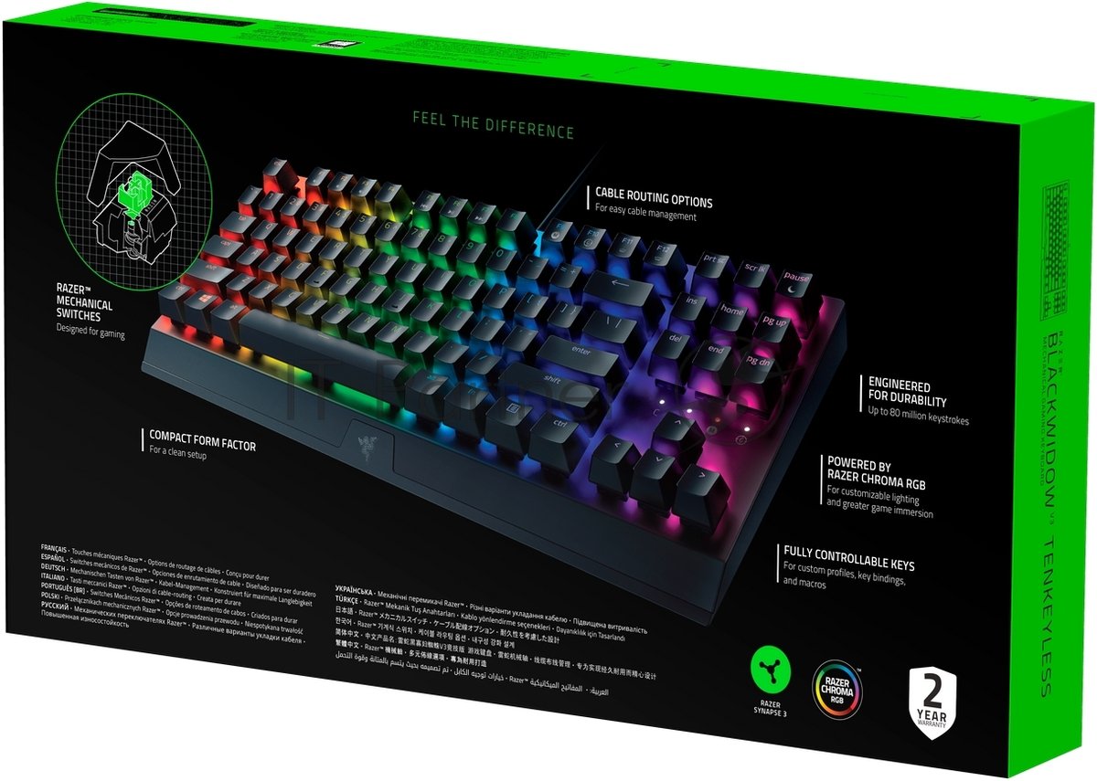 Клавиатура Razer BlackWidow V3 Tenkeyless проводная, USB, чёрный