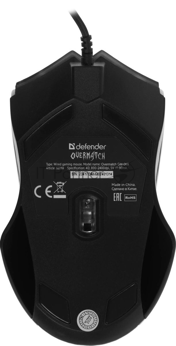 Мышь проводная Defender Overmatch GM-069 черный, 2400 dpi, USB, кнопки - 4