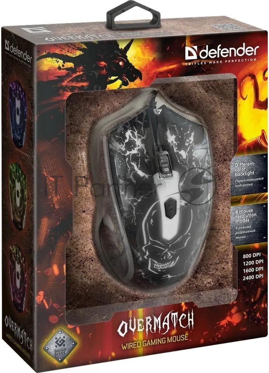 Мышь проводная Defender Overmatch GM-069 черный, 2400 dpi, USB, кнопки - 4