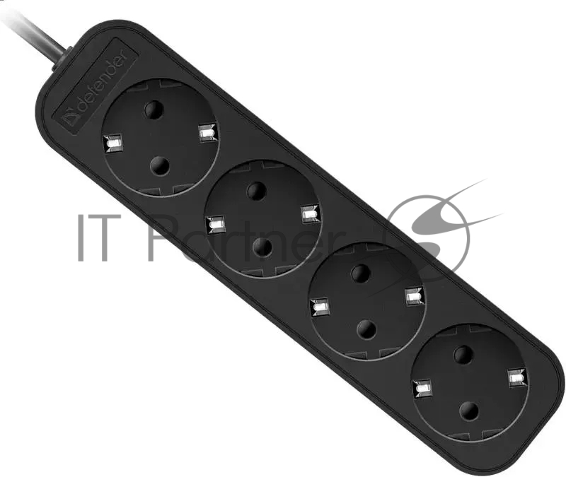 Удлинитель Defender M418 черный, 1.8 м, EURO, 4 розетки, 2200 Вт