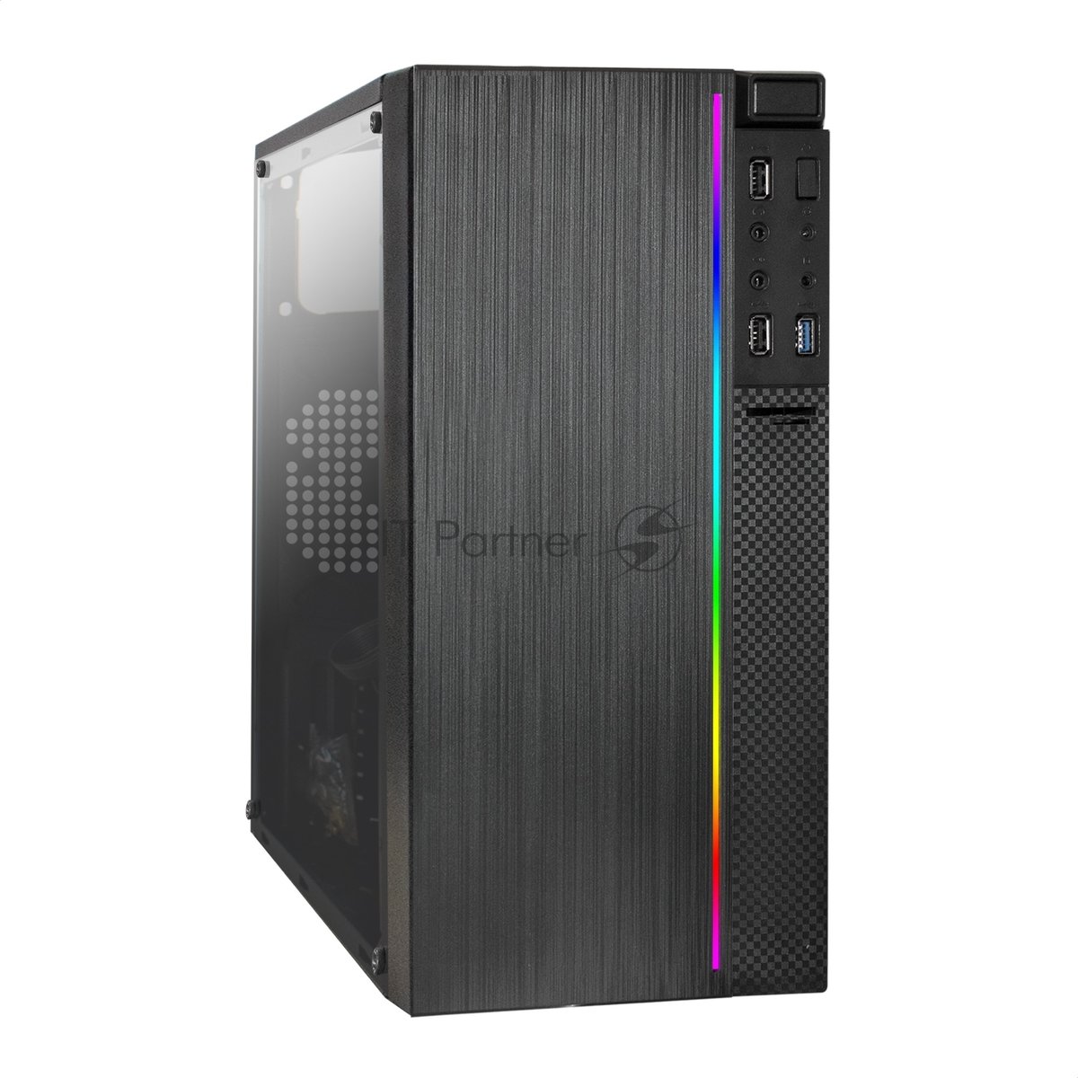 Exegate EX297472RUS Корпус Minitower ExeGate mEVO-9301-NPX450 (mATX, БП 450NPX с вент. 12см, с окном, 2*USB+1*USB3.0, HD аудио, черный, с RGB подсветкой)
