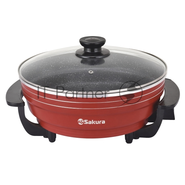 (Поврежденная упаковка) Электросковорода SAKURA SA-7716R Master Chef 1800-2000Вт 32х9см кругл красн