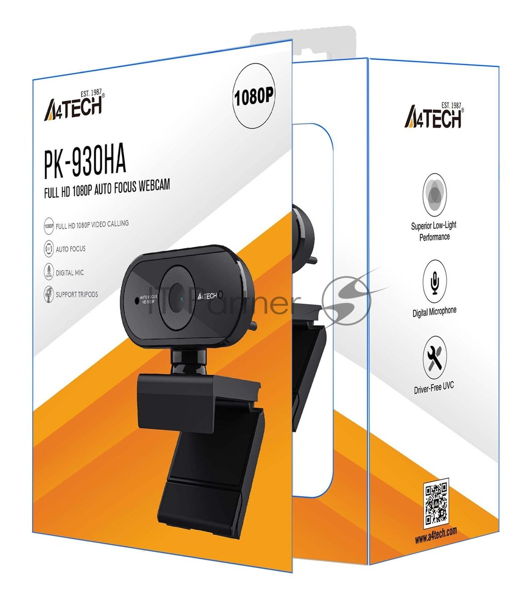 Веб-камера A4Tech PK-930HA 1920x1080, 30 кадр/с, USB Type-A, микрофон, автоматическая фокусировка, универсальное крепление