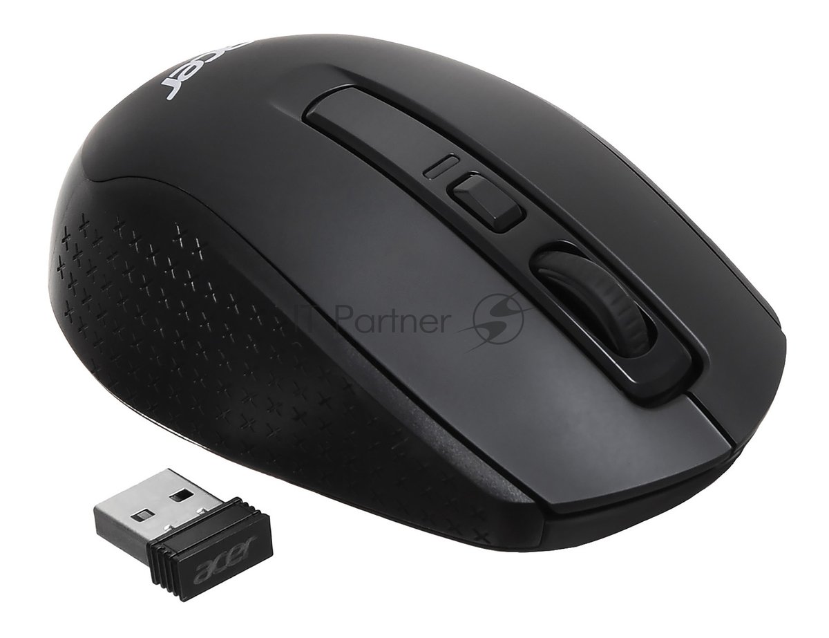 Мышь беспроводная Acer OMR070 черный, 1600 dpi, радиоканал, Bluetooth, USB, кнопки - 6