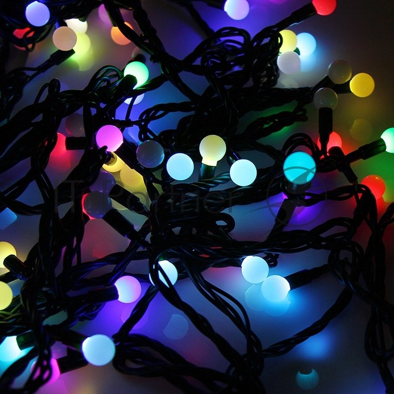 Гирлянда Neon-night "Мультишарики" 17,5мм, Ø23мм, Ø17,5мм, Ø45мм 10м черный ПВХ, 80 диодов, цвет RGb
