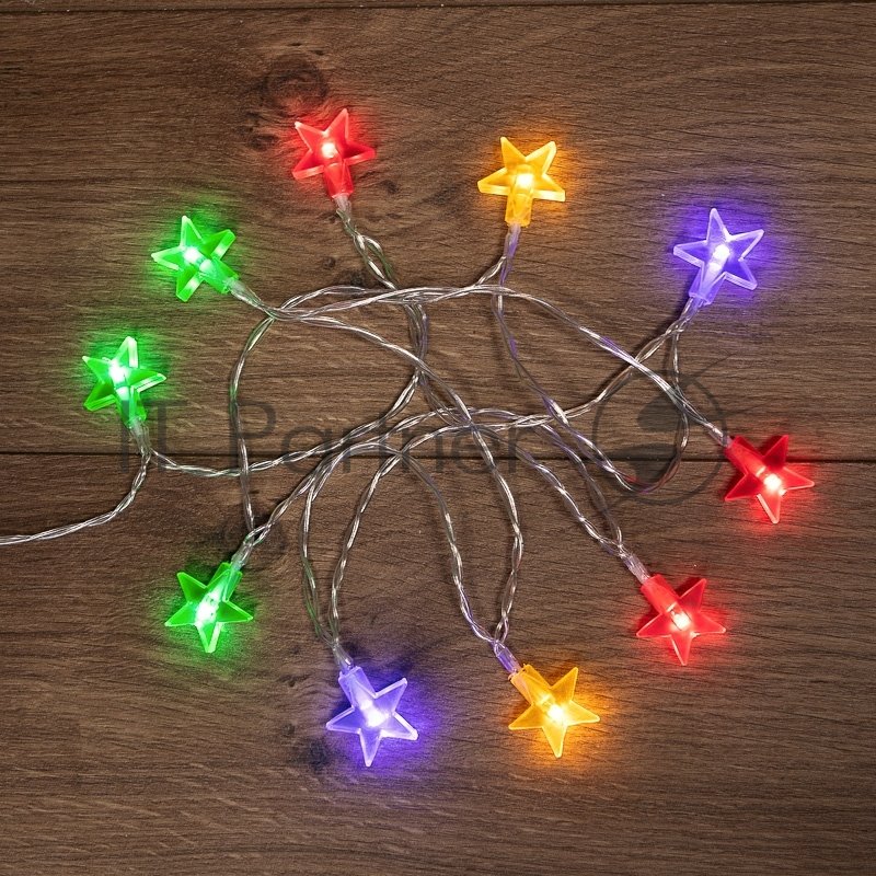 Гирлянда светодиодная "Звездочки" 1.5м 10LED мультиколор 0.1Вт IP20 провод ПВХ прозр. элементы питания 2хAA (не в компл.) Neon-Night 303-090