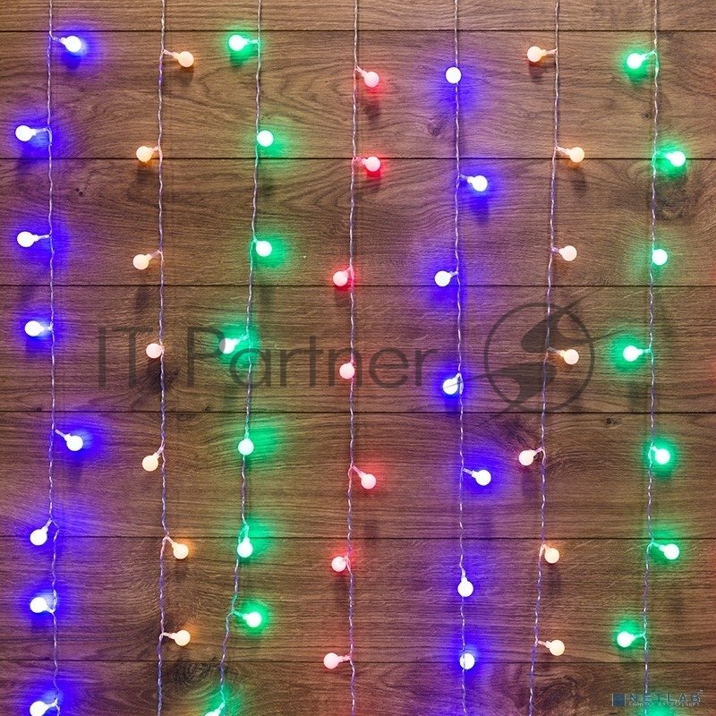 Гирлянда Neon-night "Светодиодный Дождь" 1,5x1,5 м, с насадками шарики, свечение с динамикой, прозрачный провод, 230 В, диоды Мультиколор
