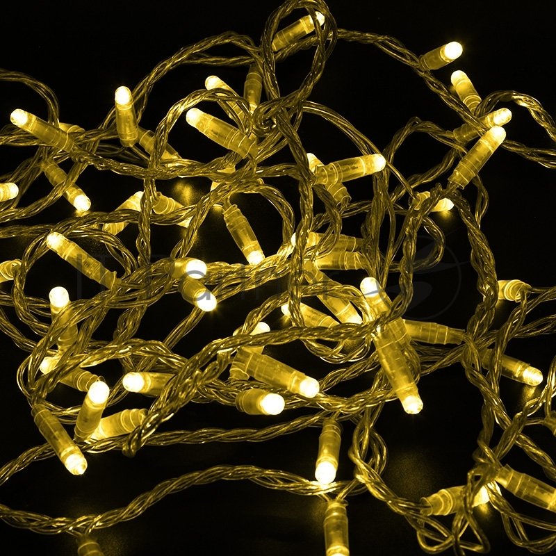 Гирлянда светодиодная "Нить" 10м 100LED желт. 3Вт 230В IP65 постоян. свечение провод ПВХ прозр. Neon-Night 305-181