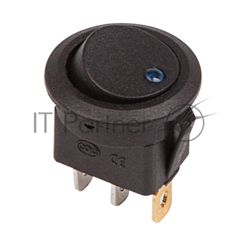Rexant 36-2581 Выключатель клавишный круглый 12V 16А (3с) ON-OFF черный  с синей подсветкой  