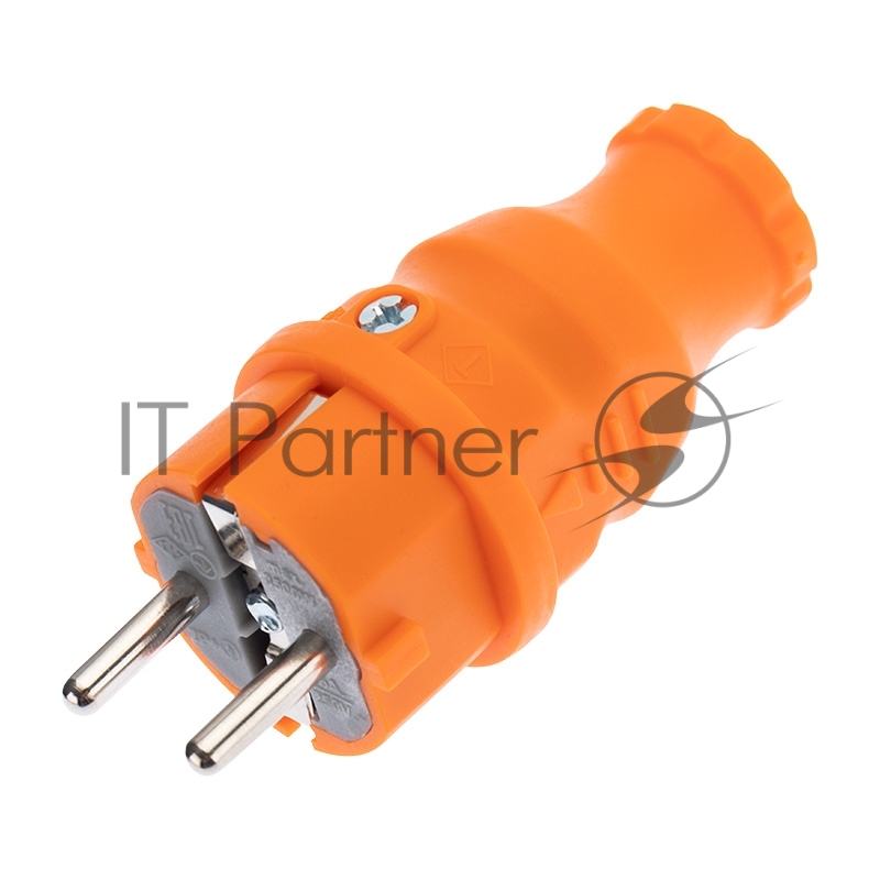 REXANT 111-015 Вилка прямая влагозащищенная, c/з, 16 А, IP44, каучук оранжевая 
