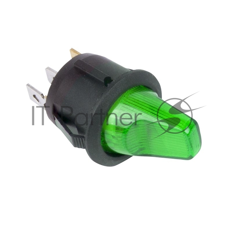 Rexant (36-2593) Выключатель клавишный круглый 12V 16А (3с) ON-OFF зеленый  с подсветкой  