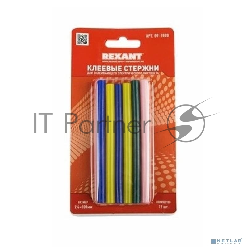 REXANT (09-1020) Клеевые стержни d=7,4 мм, L=100 мм, цветные (упак. 12 шт.) (блистер) 