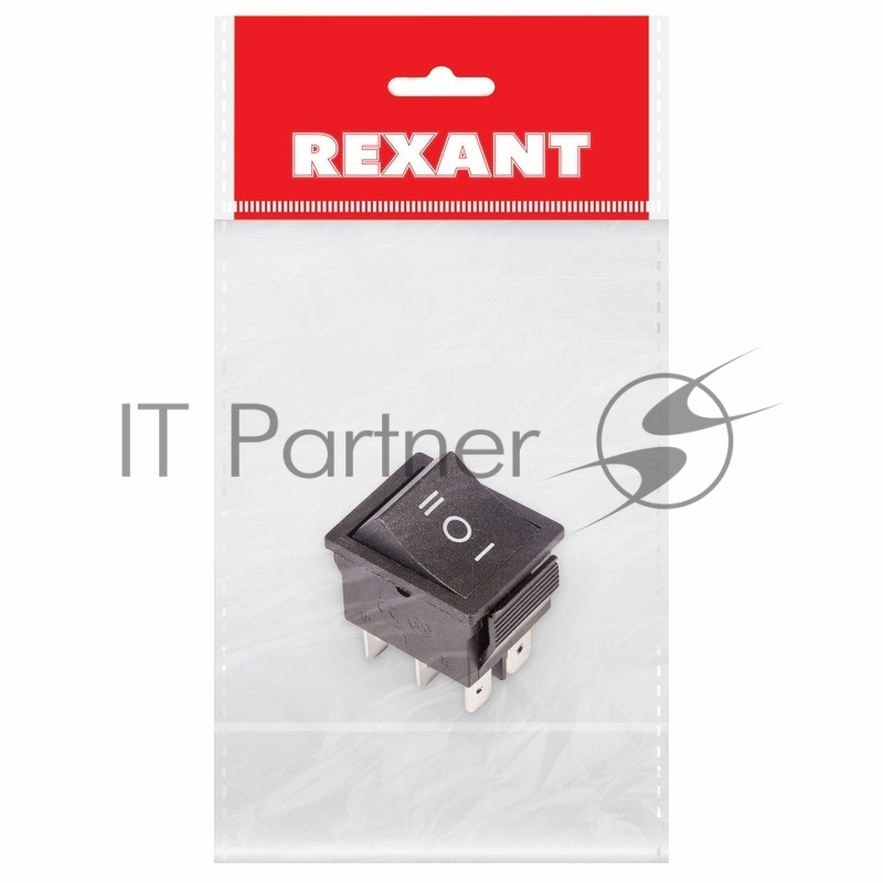 Выключатель клавишный Rexant 250V 15А (6с) ON-OFF-ON черный с нейтралью (RWB-508, SC-767) Индивидуальная упаковка 1 шт