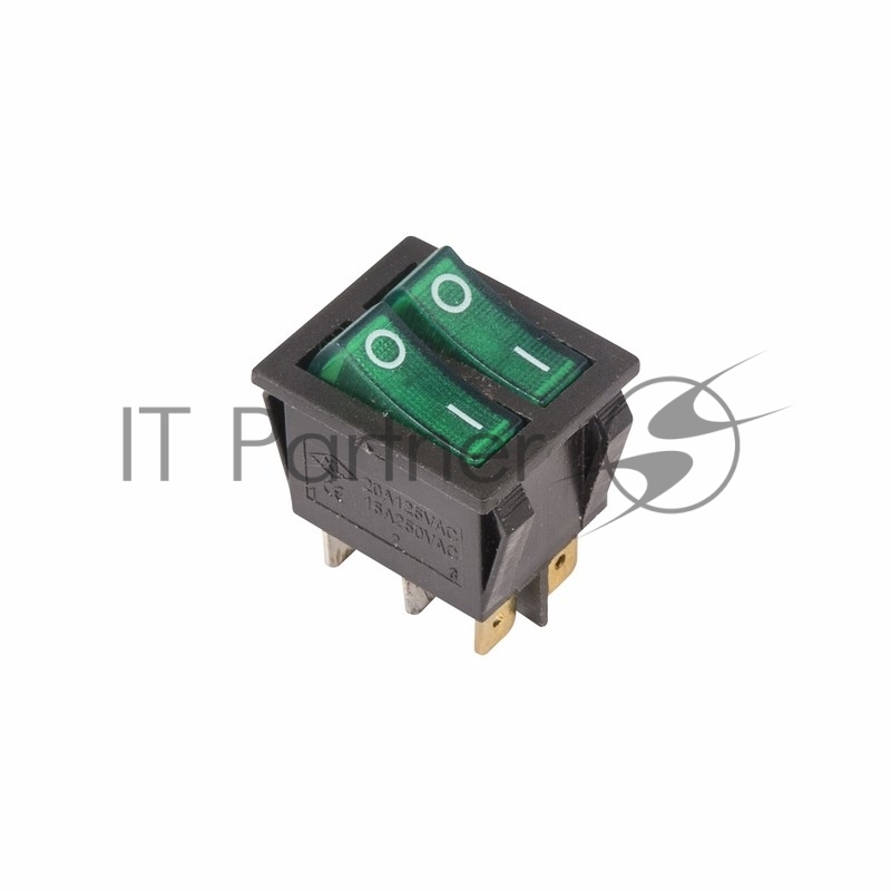 Rexant 36-2412 Выключатель клавишный 250V 15А (6с) ON-OFF зеленый  с подсветкой  ДВОЙНОЙ  