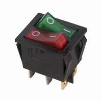Rexant 36-2450 Выключатель клавишный 250V 15А (6с) ON-OFF красный/зеленый  с подсветкой  ДВОЙНОЙ  