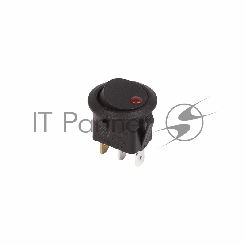 Rexant 36-2580 Выключатель клавишный круглый 12V 16А (3с) ON-OFF черный  с красной подсветкой  