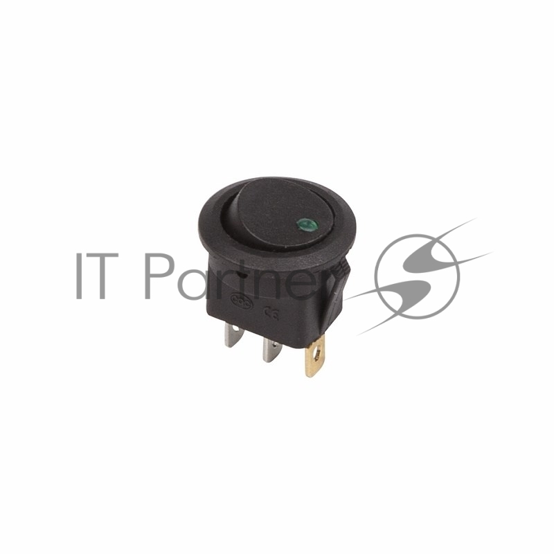 Rexant 36-2583 Выключатель клавишный круглый 12V 16А (3с) ON-OFF черный  с зеленой подсветкой  