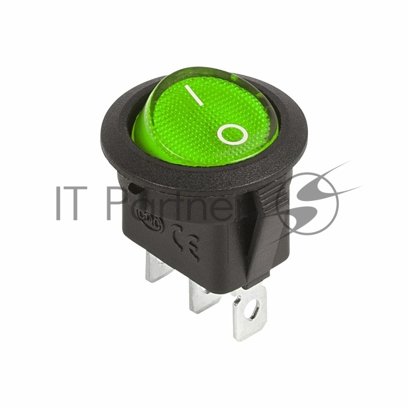 Rexant 36-2588 Выключатель клавишный круглый 12V 20А (3с) ON-OFF зеленый  с подсветкой  (уп 10 шт)