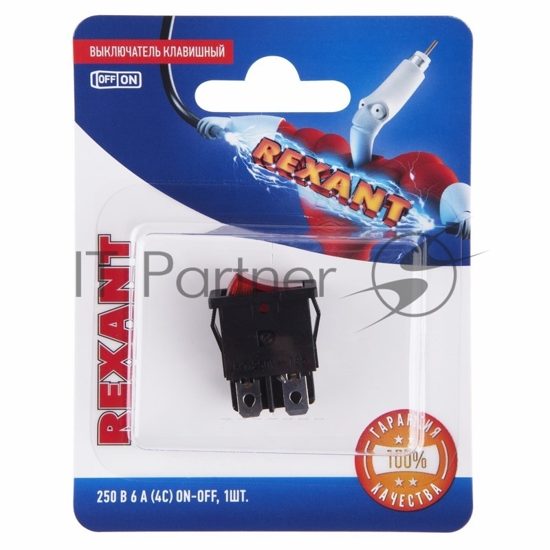 Выключатель клавишный Rexant 250V 6А (4с) ON-OFF красный с подсветкой Mini (RWB-207, SC-768)