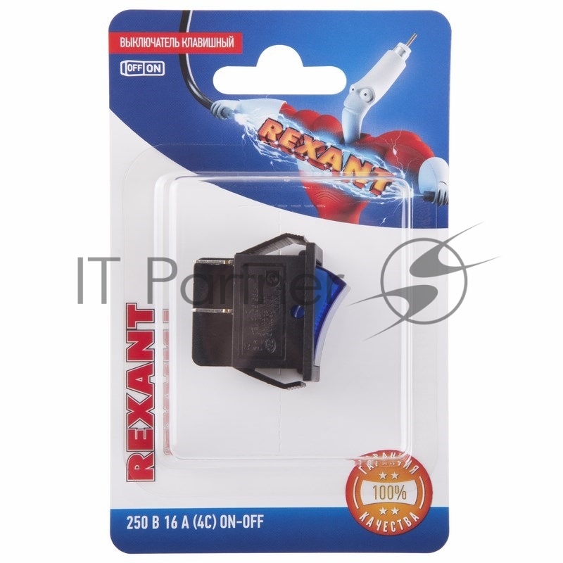 Выключатель клавишный Rexant 250V 16А (4с) ON-OFF синий с подсветкой (RWB-502, SC-767, IRS-201-1) (в упак. 1 шт.)