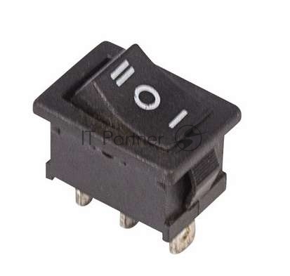 Rexant 36-2145 Выключатель клавишный 250V 6А (3с) ON-OFF-ON черный  с нейтралью  Mini  