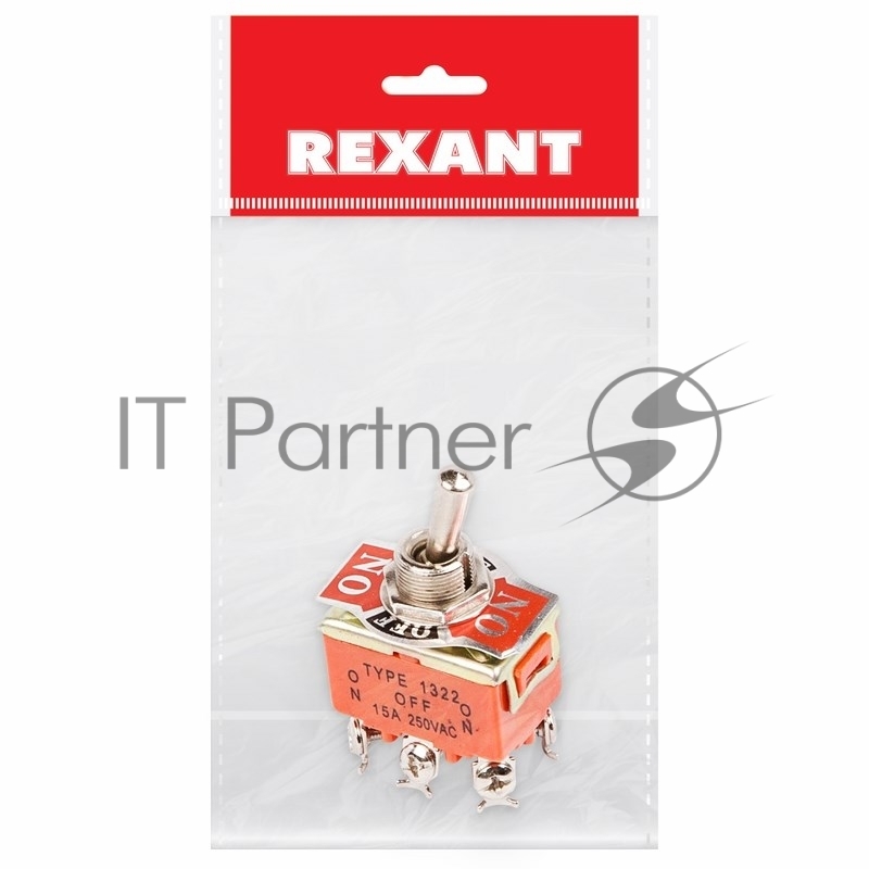 Тумблер Rexant 250V 15А (6c) ON-OFF-ON двухполюсный (KN-203) Индивидуальная упаковка 1 шт